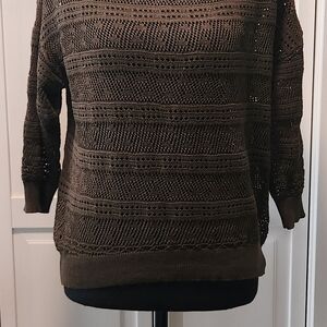 Express Olive Green Open Knit Crewneck Sweater